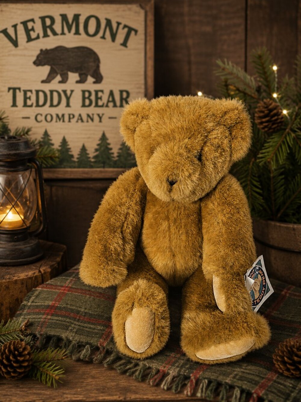 Authentic Vermont Teddy Bear 15” Jointed Plush Tan Brown Bear with Tag